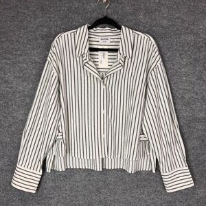 NEW $145 LNA Clothing Laurent Rhinestone Blouse White Black Striped Button Up XL